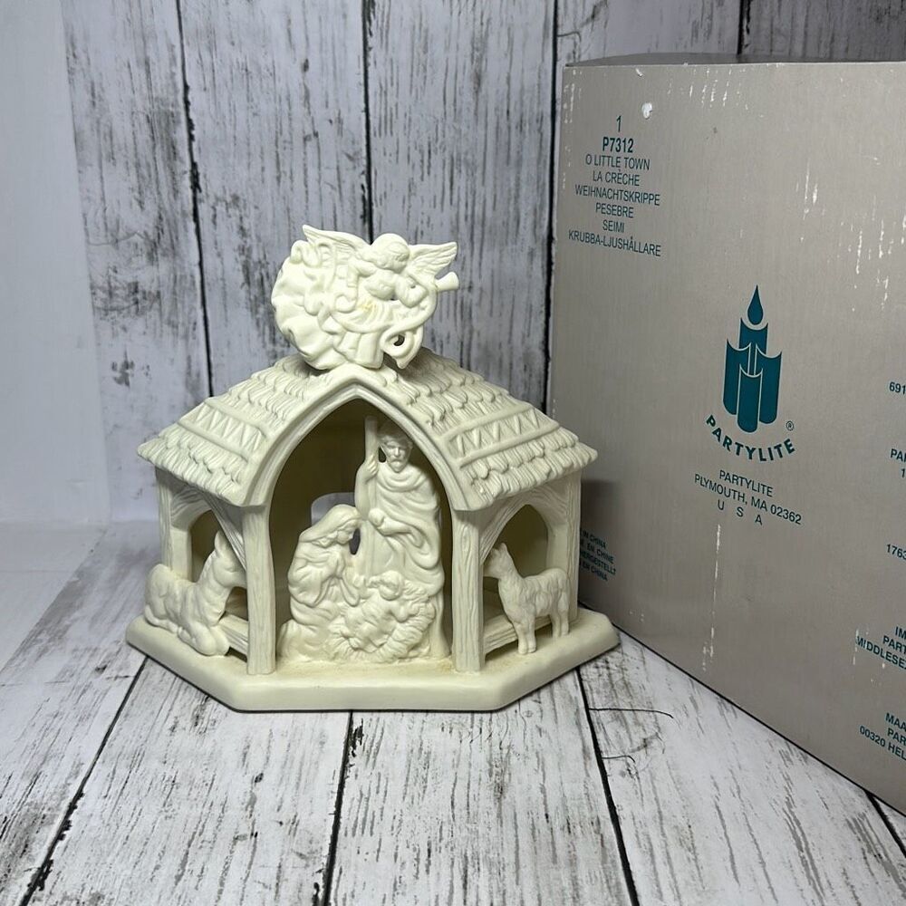Nativity Tea Light Candle Holder O Little Town Bisque Porcelain‎ PartyLite P7312